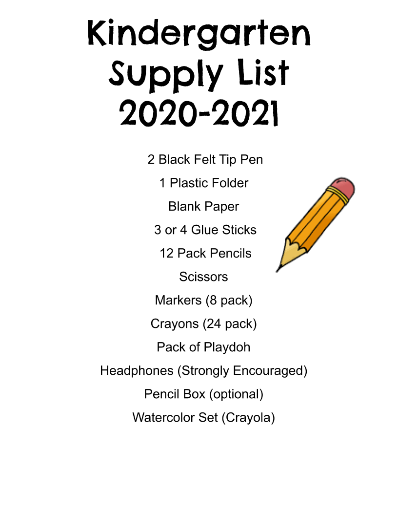 Kindergarten Supply List | Little Run Elementary School