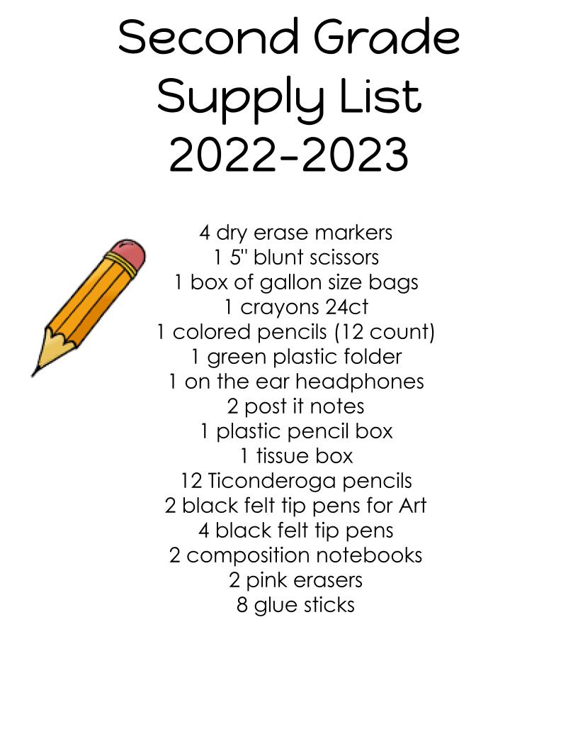 Second Grade Supply List 