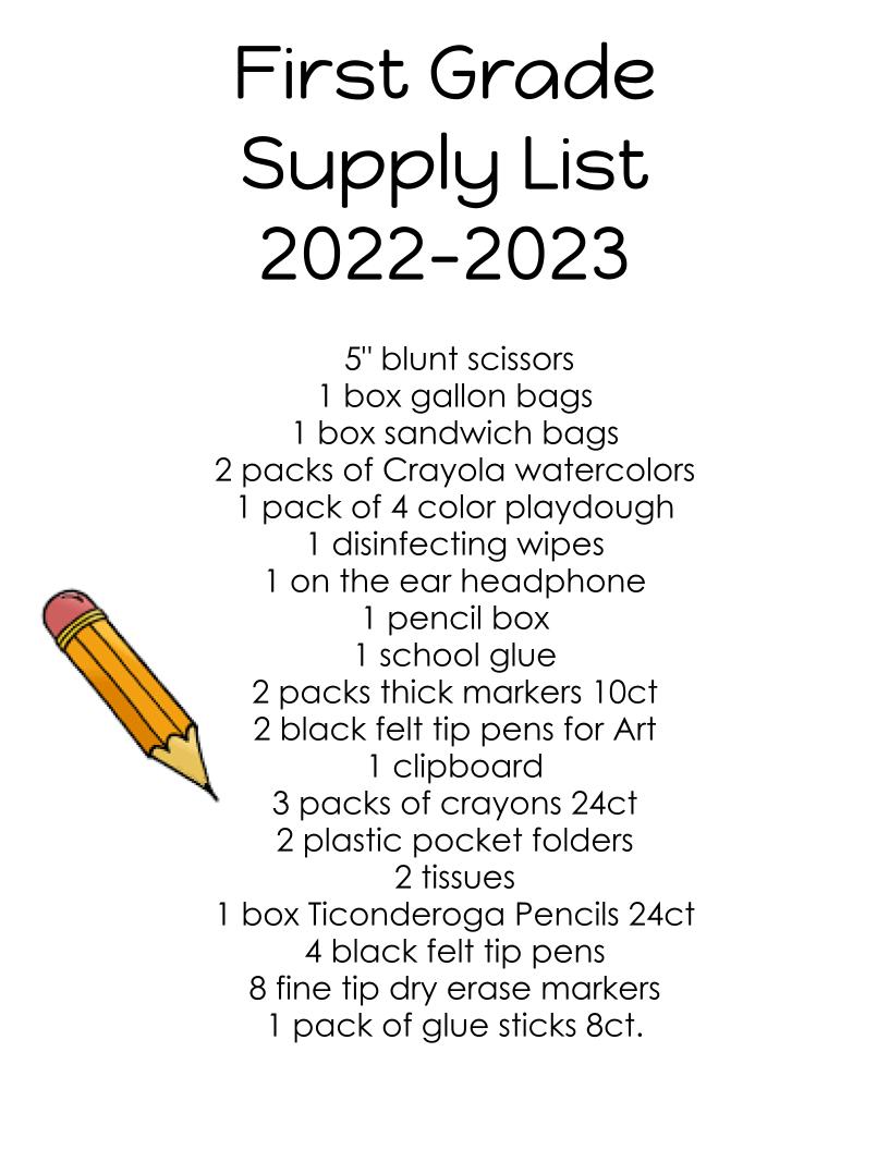 First Grade Supply List | Little Run Elementary School