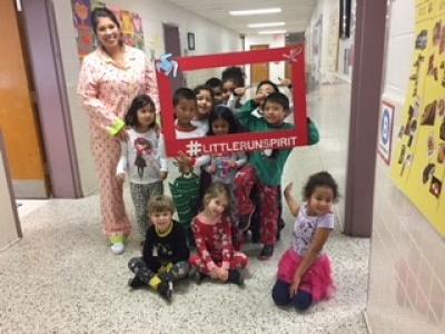 photo of students and teacher on PJ day